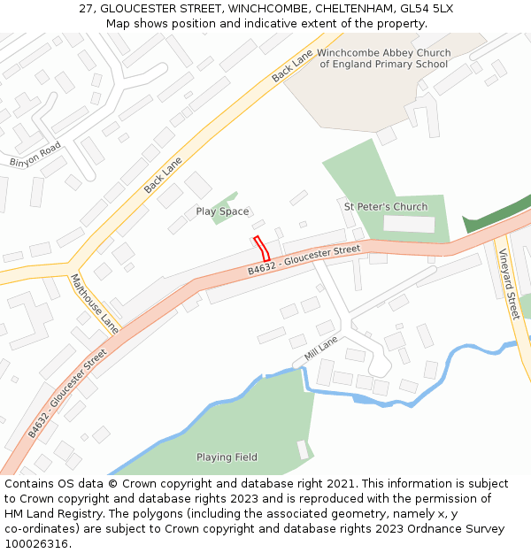 27, GLOUCESTER STREET, WINCHCOMBE, CHELTENHAM, GL54 5LX: Location map and indicative extent of plot