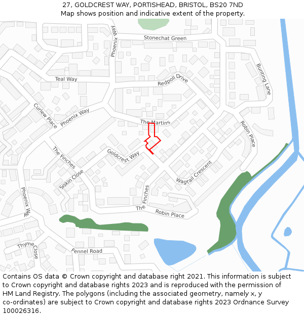 27, GOLDCREST WAY, PORTISHEAD, BRISTOL, BS20 7ND: Location map and indicative extent of plot