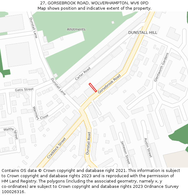 27, GORSEBROOK ROAD, WOLVERHAMPTON, WV6 0PD: Location map and indicative extent of plot