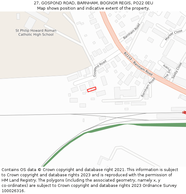 27, GOSPOND ROAD, BARNHAM, BOGNOR REGIS, PO22 0EU: Location map and indicative extent of plot