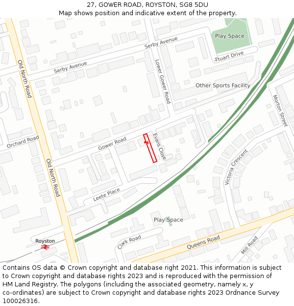 27, GOWER ROAD, ROYSTON, SG8 5DU: Location map and indicative extent of plot