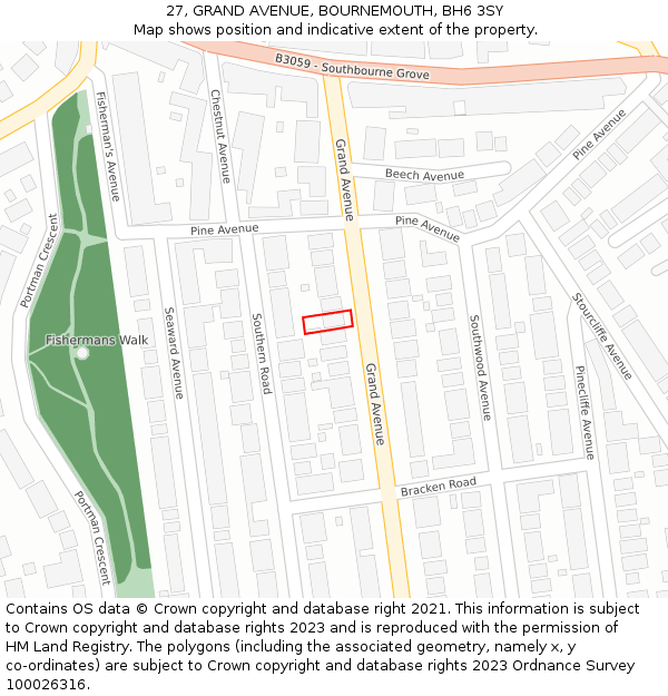 27, GRAND AVENUE, BOURNEMOUTH, BH6 3SY: Location map and indicative extent of plot