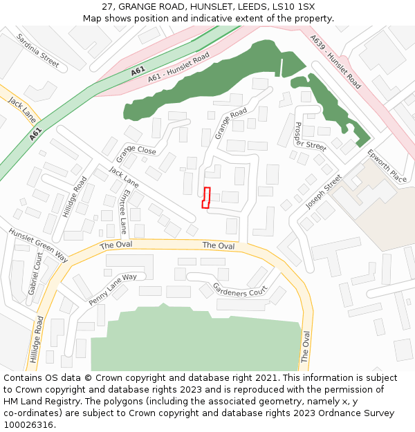 27, GRANGE ROAD, HUNSLET, LEEDS, LS10 1SX: Location map and indicative extent of plot