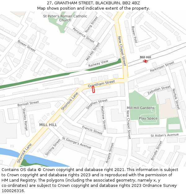 27, GRANTHAM STREET, BLACKBURN, BB2 4BZ: Location map and indicative extent of plot