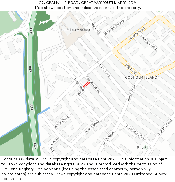 27, GRANVILLE ROAD, GREAT YARMOUTH, NR31 0DA: Location map and indicative extent of plot