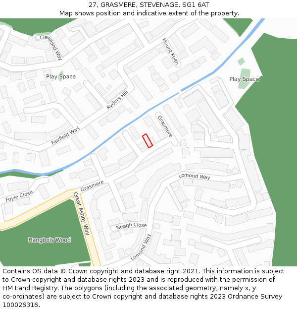 27, GRASMERE, STEVENAGE, SG1 6AT: Location map and indicative extent of plot