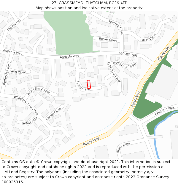 27, GRASSMEAD, THATCHAM, RG19 4FP: Location map and indicative extent of plot