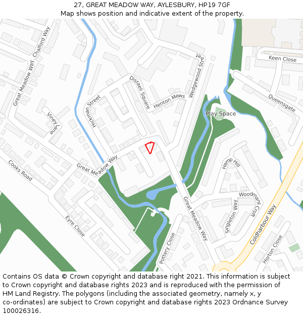 27, GREAT MEADOW WAY, AYLESBURY, HP19 7GF: Location map and indicative extent of plot