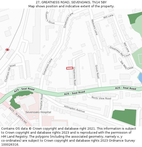 27, GREATNESS ROAD, SEVENOAKS, TN14 5BY: Location map and indicative extent of plot