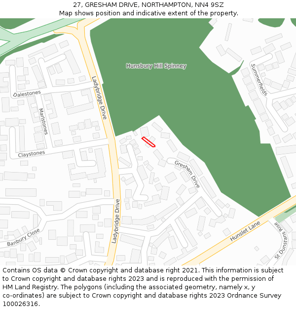 27, GRESHAM DRIVE, NORTHAMPTON, NN4 9SZ: Location map and indicative extent of plot