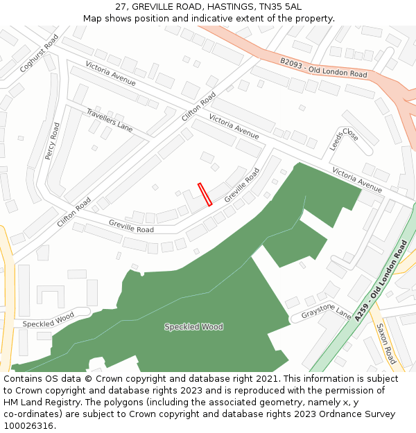 27, GREVILLE ROAD, HASTINGS, TN35 5AL: Location map and indicative extent of plot