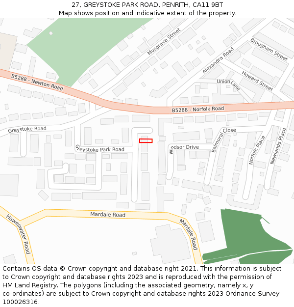 27, GREYSTOKE PARK ROAD, PENRITH, CA11 9BT: Location map and indicative extent of plot