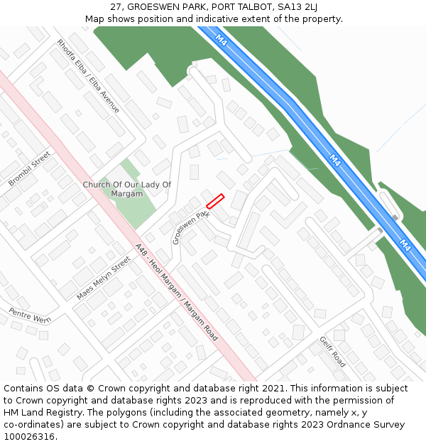 27, GROESWEN PARK, PORT TALBOT, SA13 2LJ: Location map and indicative extent of plot