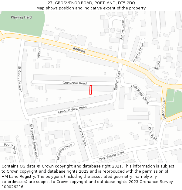 27, GROSVENOR ROAD, PORTLAND, DT5 2BQ: Location map and indicative extent of plot