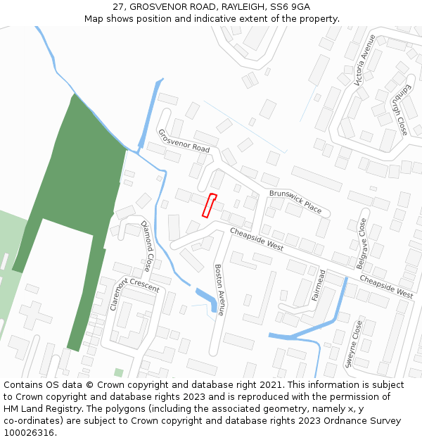 27, GROSVENOR ROAD, RAYLEIGH, SS6 9GA: Location map and indicative extent of plot