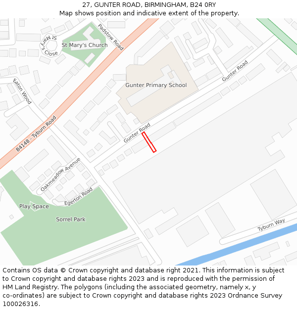 27, GUNTER ROAD, BIRMINGHAM, B24 0RY: Location map and indicative extent of plot