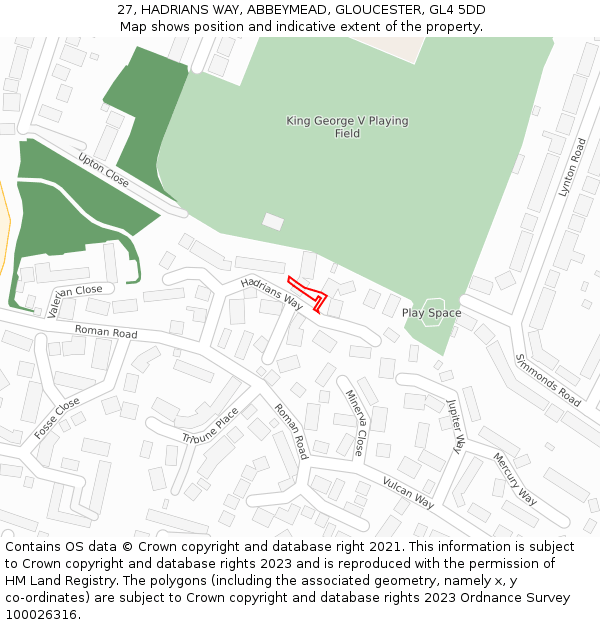 27, HADRIANS WAY, ABBEYMEAD, GLOUCESTER, GL4 5DD: Location map and indicative extent of plot