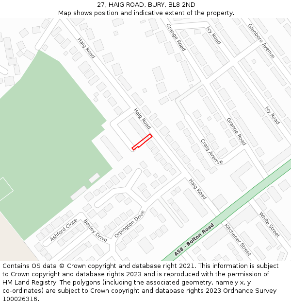27, HAIG ROAD, BURY, BL8 2ND: Location map and indicative extent of plot