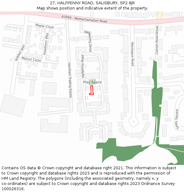 27, HALFPENNY ROAD, SALISBURY, SP2 8JR: Location map and indicative extent of plot