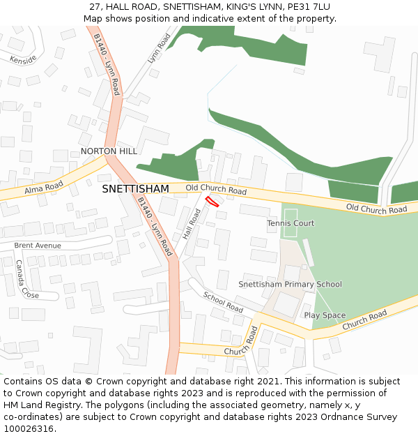 27, HALL ROAD, SNETTISHAM, KING'S LYNN, PE31 7LU: Location map and indicative extent of plot