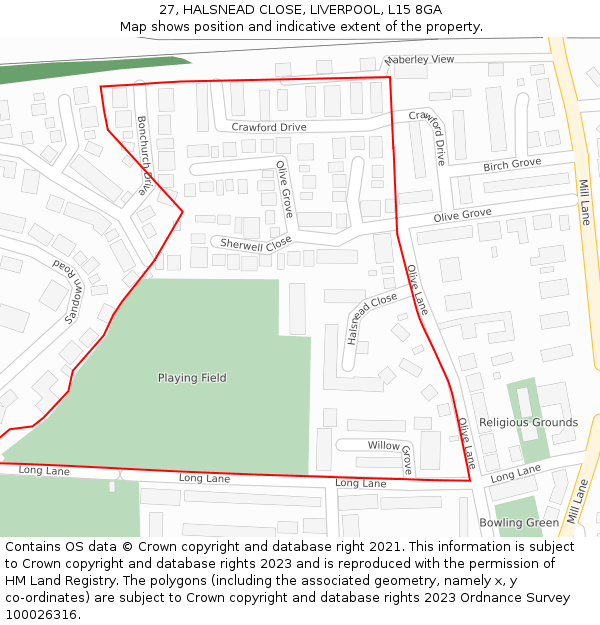 27, HALSNEAD CLOSE, LIVERPOOL, L15 8GA: Location map and indicative extent of plot