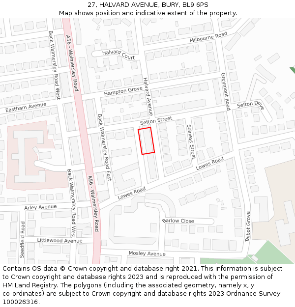27, HALVARD AVENUE, BURY, BL9 6PS: Location map and indicative extent of plot