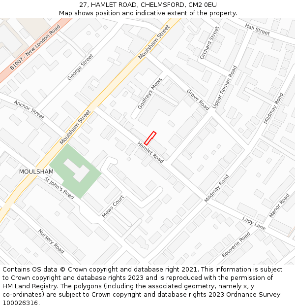 27, HAMLET ROAD, CHELMSFORD, CM2 0EU: Location map and indicative extent of plot