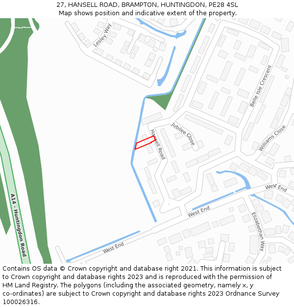 27, HANSELL ROAD, BRAMPTON, HUNTINGDON, PE28 4SL: Location map and indicative extent of plot