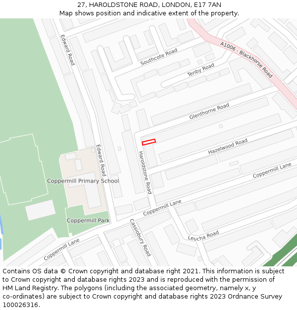 27, HAROLDSTONE ROAD, LONDON, E17 7AN: Location map and indicative extent of plot