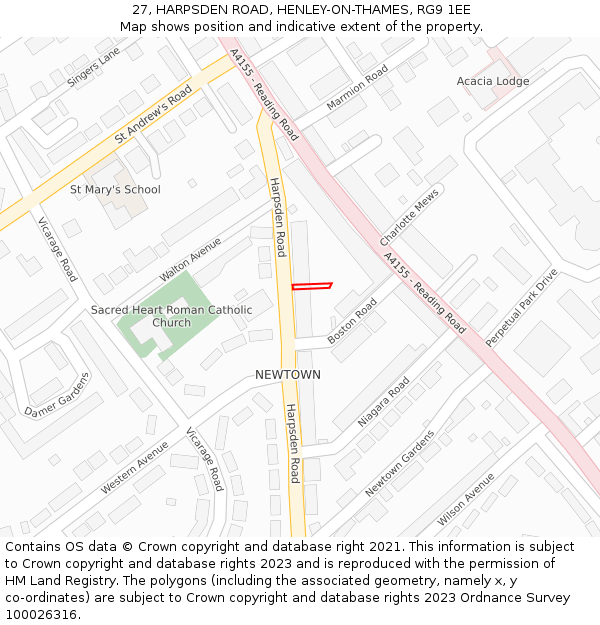 27, HARPSDEN ROAD, HENLEY-ON-THAMES, RG9 1EE: Location map and indicative extent of plot