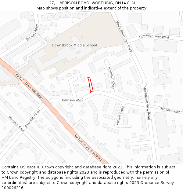 27, HARRISON ROAD, WORTHING, BN14 8LN: Location map and indicative extent of plot