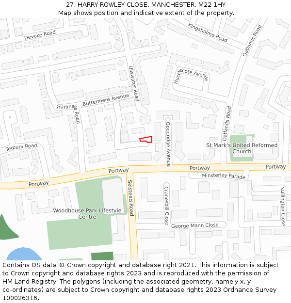 27, HARRY ROWLEY CLOSE, MANCHESTER, M22 1HY: Location map and indicative extent of plot