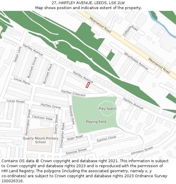 27, HARTLEY AVENUE, LEEDS, LS6 2LW: Location map and indicative extent of plot