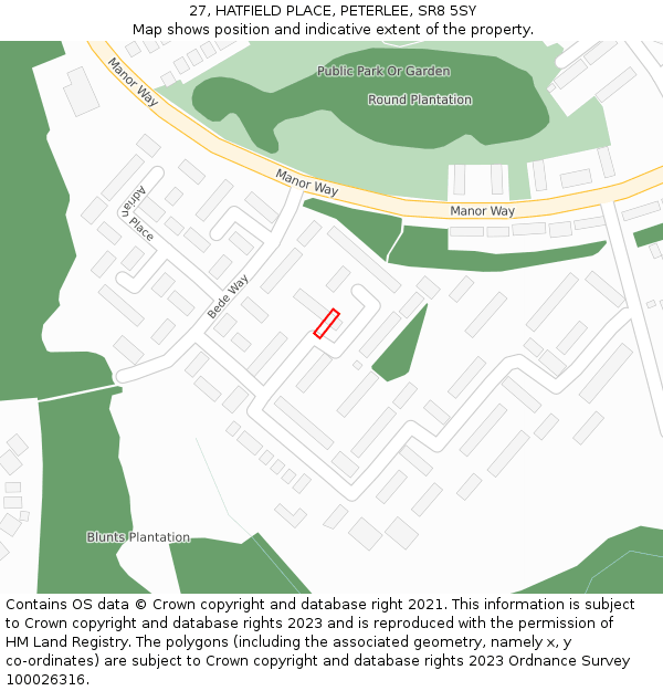 27, HATFIELD PLACE, PETERLEE, SR8 5SY: Location map and indicative extent of plot