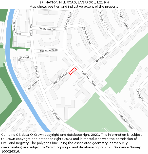 27, HATTON HILL ROAD, LIVERPOOL, L21 9JH: Location map and indicative extent of plot