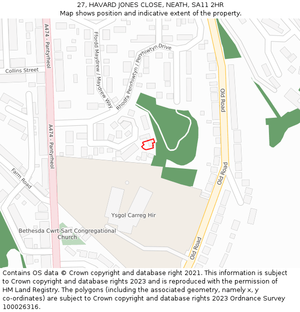27, HAVARD JONES CLOSE, NEATH, SA11 2HR: Location map and indicative extent of plot