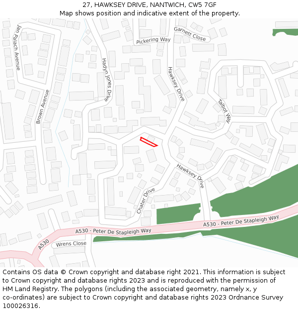 27, HAWKSEY DRIVE, NANTWICH, CW5 7GF: Location map and indicative extent of plot