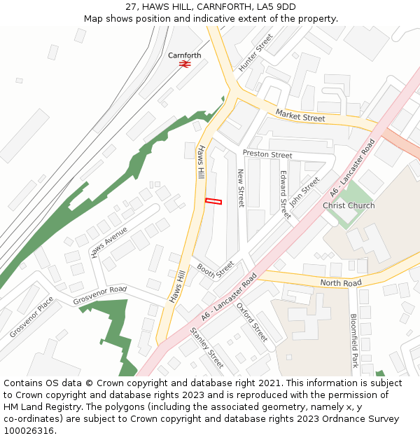 27, HAWS HILL, CARNFORTH, LA5 9DD: Location map and indicative extent of plot