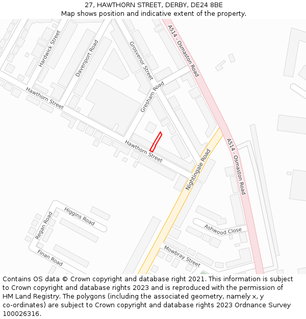 27, HAWTHORN STREET, DERBY, DE24 8BE: Location map and indicative extent of plot