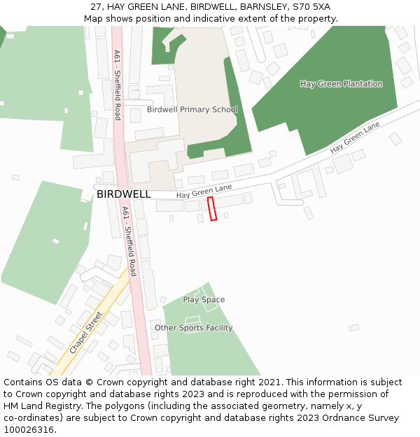 27, HAY GREEN LANE, BIRDWELL, BARNSLEY, S70 5XA: Location map and indicative extent of plot