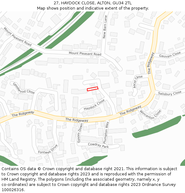 27, HAYDOCK CLOSE, ALTON, GU34 2TL: Location map and indicative extent of plot
