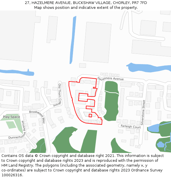 27, HAZELMERE AVENUE, BUCKSHAW VILLAGE, CHORLEY, PR7 7FD: Location map and indicative extent of plot