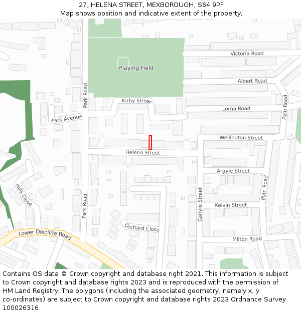 27, HELENA STREET, MEXBOROUGH, S64 9PF: Location map and indicative extent of plot