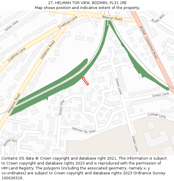 27, HELMAN TOR VIEW, BODMIN, PL31 1RE: Location map and indicative extent of plot