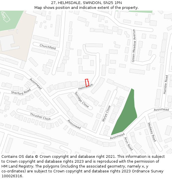 27, HELMSDALE, SWINDON, SN25 1PN: Location map and indicative extent of plot