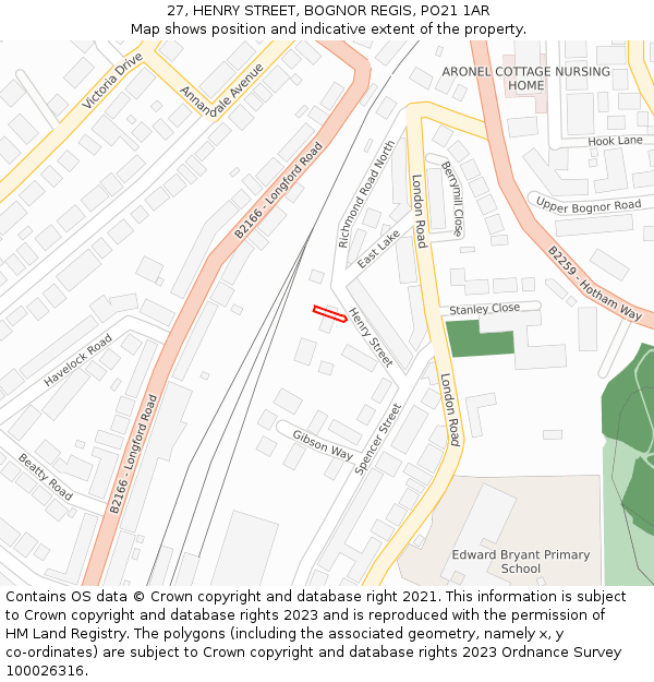 27, HENRY STREET, BOGNOR REGIS, PO21 1AR: Location map and indicative extent of plot
