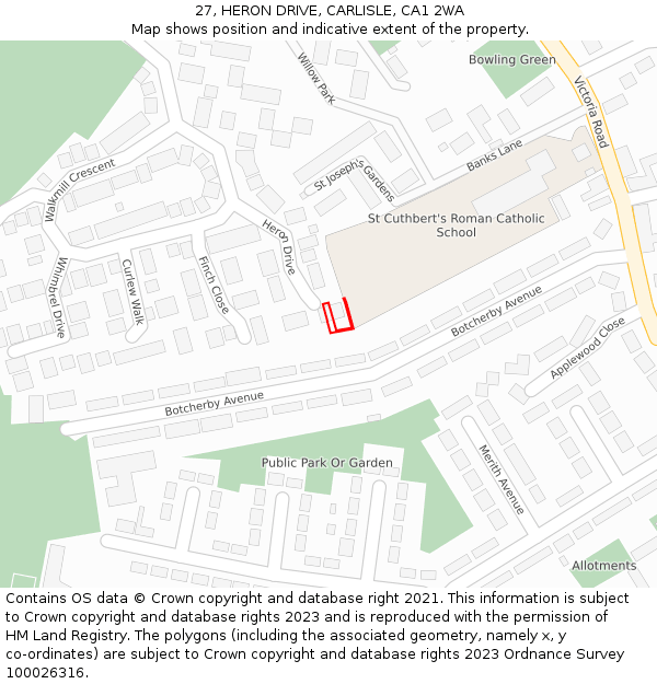 27, HERON DRIVE, CARLISLE, CA1 2WA: Location map and indicative extent of plot