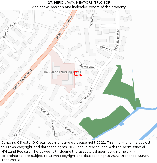 27, HERON WAY, NEWPORT, TF10 8QF: Location map and indicative extent of plot
