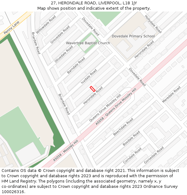 27, HERONDALE ROAD, LIVERPOOL, L18 1JY: Location map and indicative extent of plot