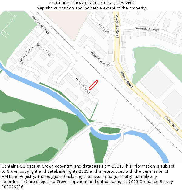 27, HERRING ROAD, ATHERSTONE, CV9 2NZ: Location map and indicative extent of plot